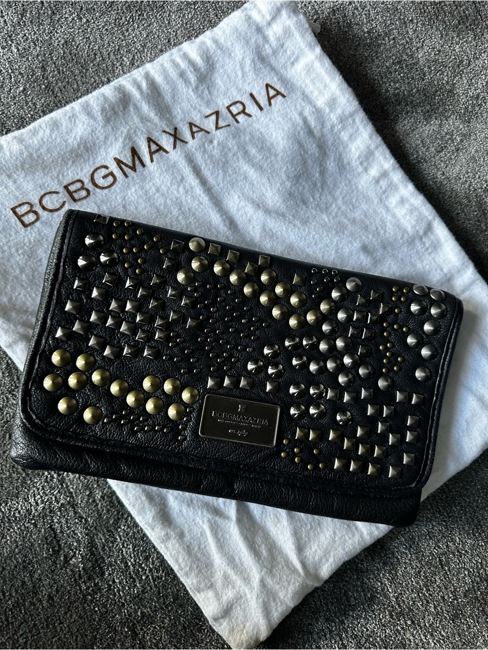 BCBGMAXAZRIA Black Studded Leather Clutch